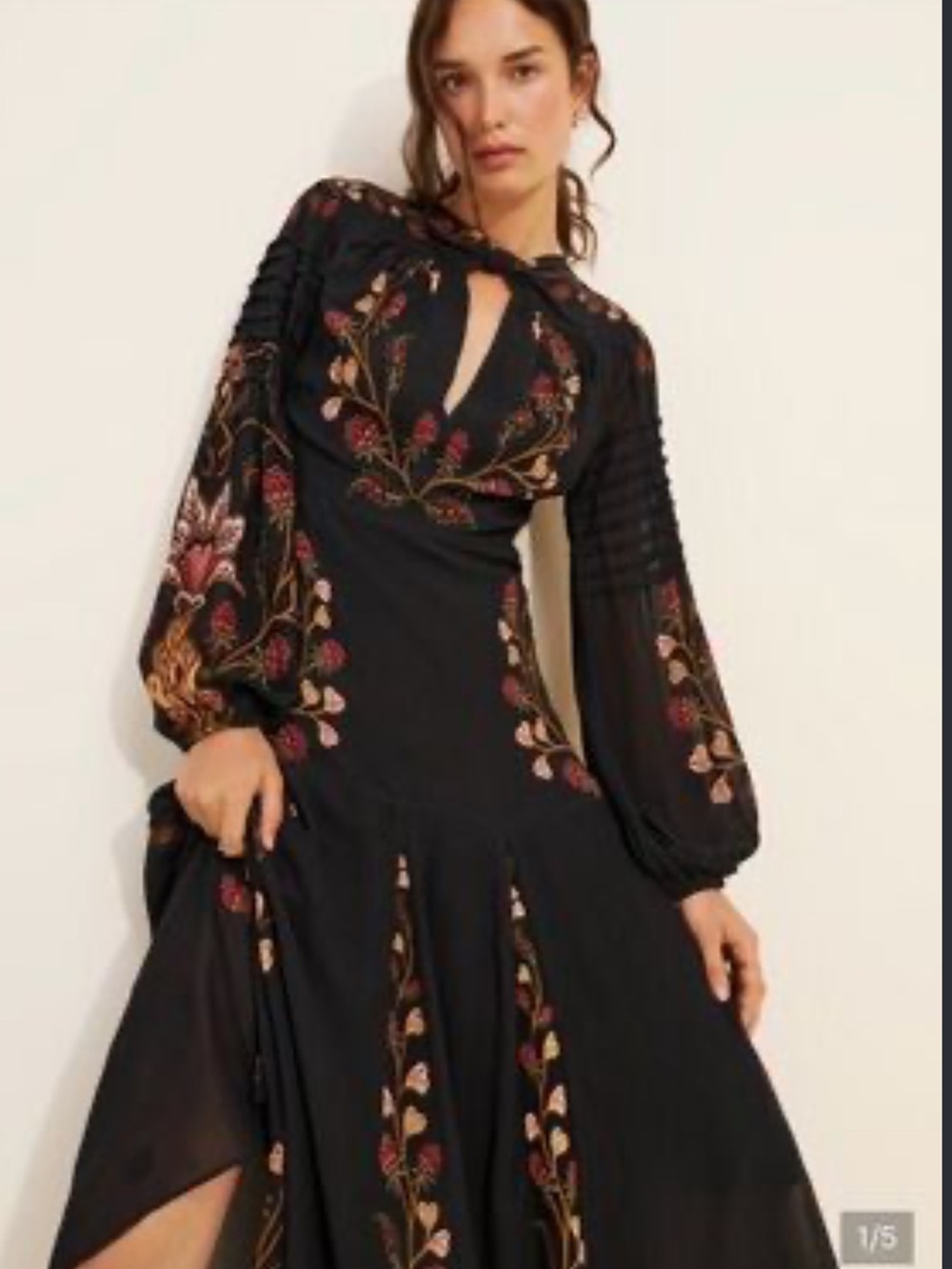 Farm Rio Berry Garden Embroidered Black Floral Maxi Dress